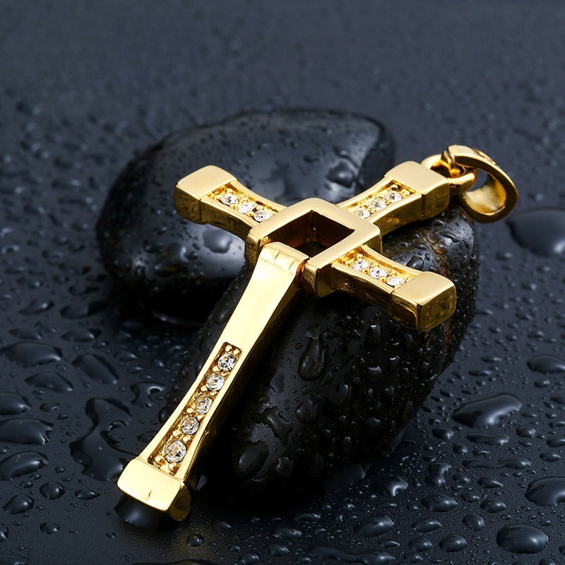 Titanium Steel Inlaid Zircon Couple Pendant – Cross Necklace