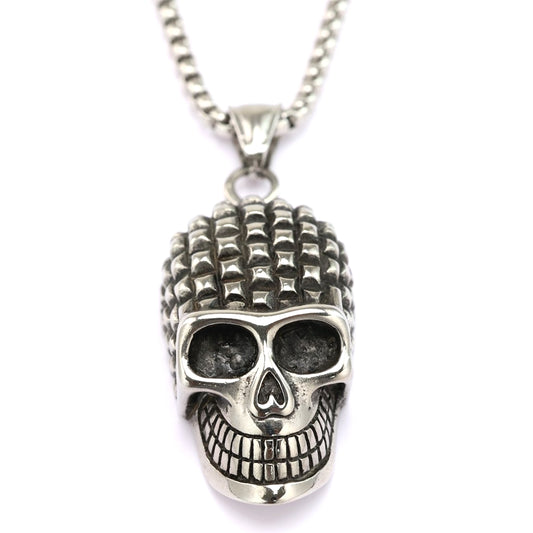 Planderful Vintage Stainless Steel Skull Pendant Necklace Unisex Punk Halloween Durable Bold Jewelry