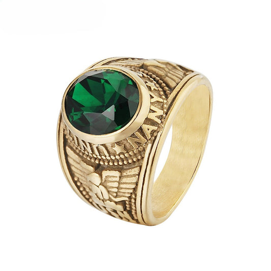 Planderful Mens Military Ring Zircon Titanium Steel Retro Punk For Men Unisex Design