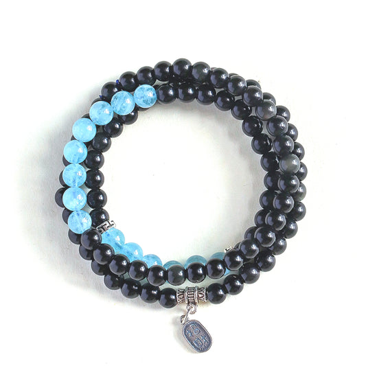 Planderful Fortune's Favor Bracelet – Elegant Obsidian and Aquamarine Design