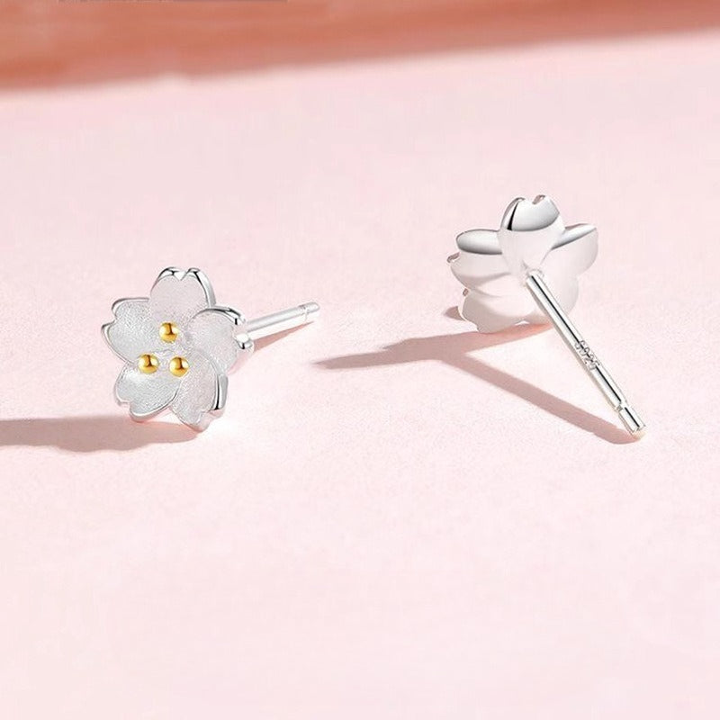 Planderful 925 Sterling Silver Cherry Blossom Stud Earrings For Teens And Women Delicate Floral Jewelry