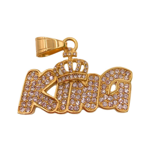 Planderful King Crown Pendant Necklace Titanium Steel Gold Plated Zircon Unisex Hip Hop Jewelry