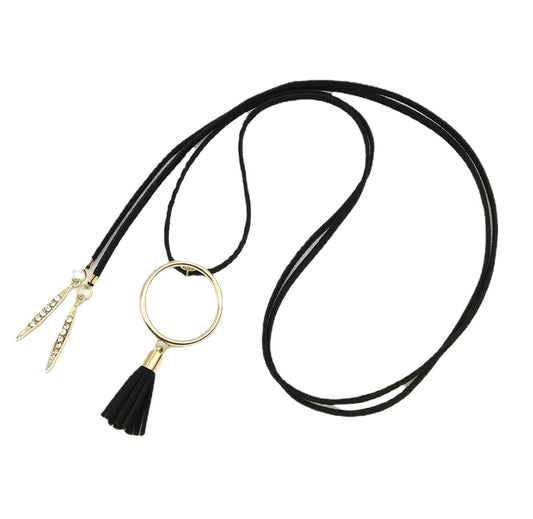 Elegant Multi-Layer Pendant Necklace with Metal Rings - Savanna Rhythms Collection