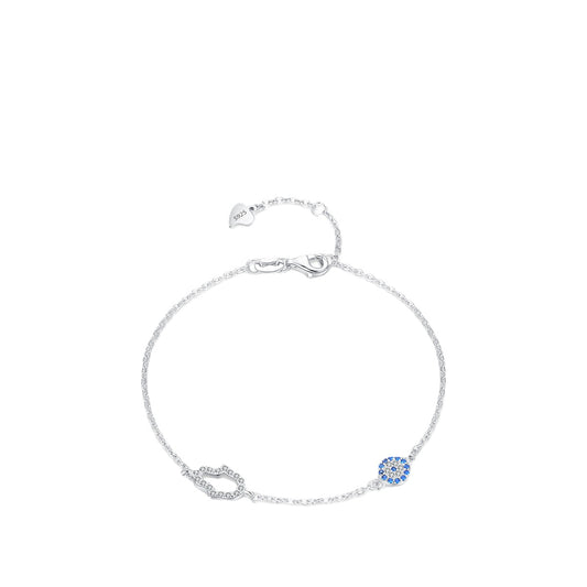 Blue Eyes Sterling Silver Bracelet with Zircon Inlay and Micro Gourd Hand Ornament