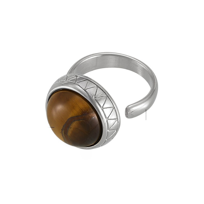 Tiger's Eye Titanium Steel Open Ring with Retro Lace Design