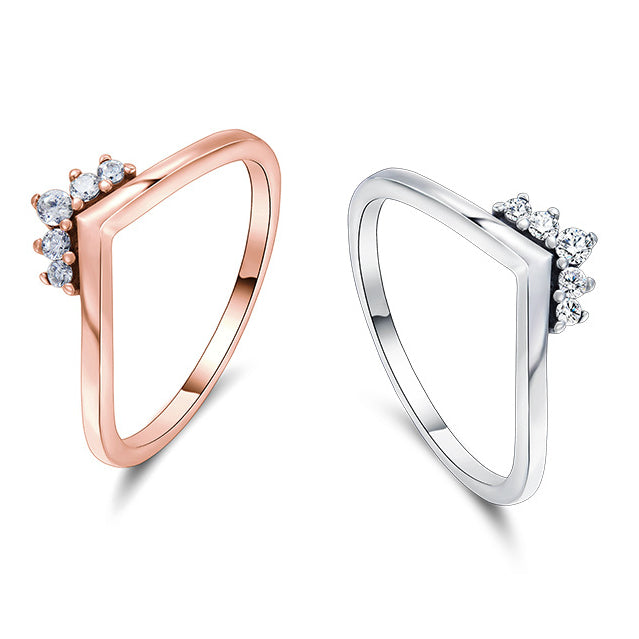 Everyday Genie Sterling Silver Crown Stacked Ring with Zircon for Women