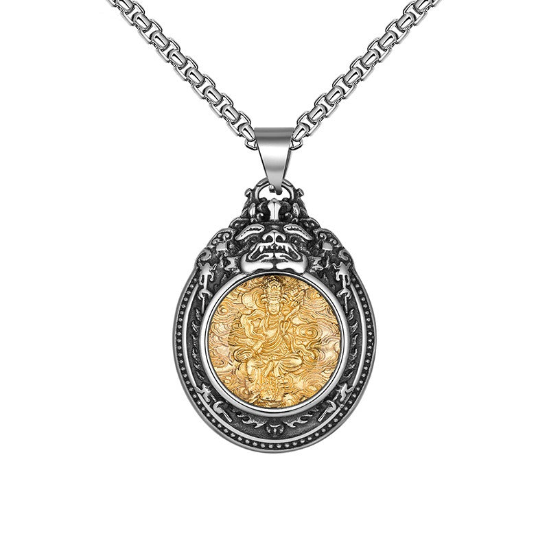 Titanium Steel Necklace - Statement For Men Buddha Saints Motif In Trendy Everyday Wear