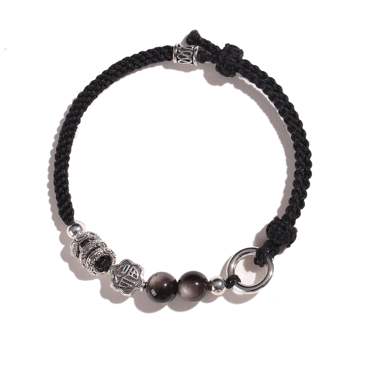Planderful Fortune's Favor Bracelet – Handwoven Couple Design with Strawberry Crystal and Silver Obsidian