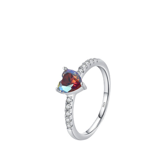 Lovely Heart-shaped Sterling Silver Ring with Colorful Zircon