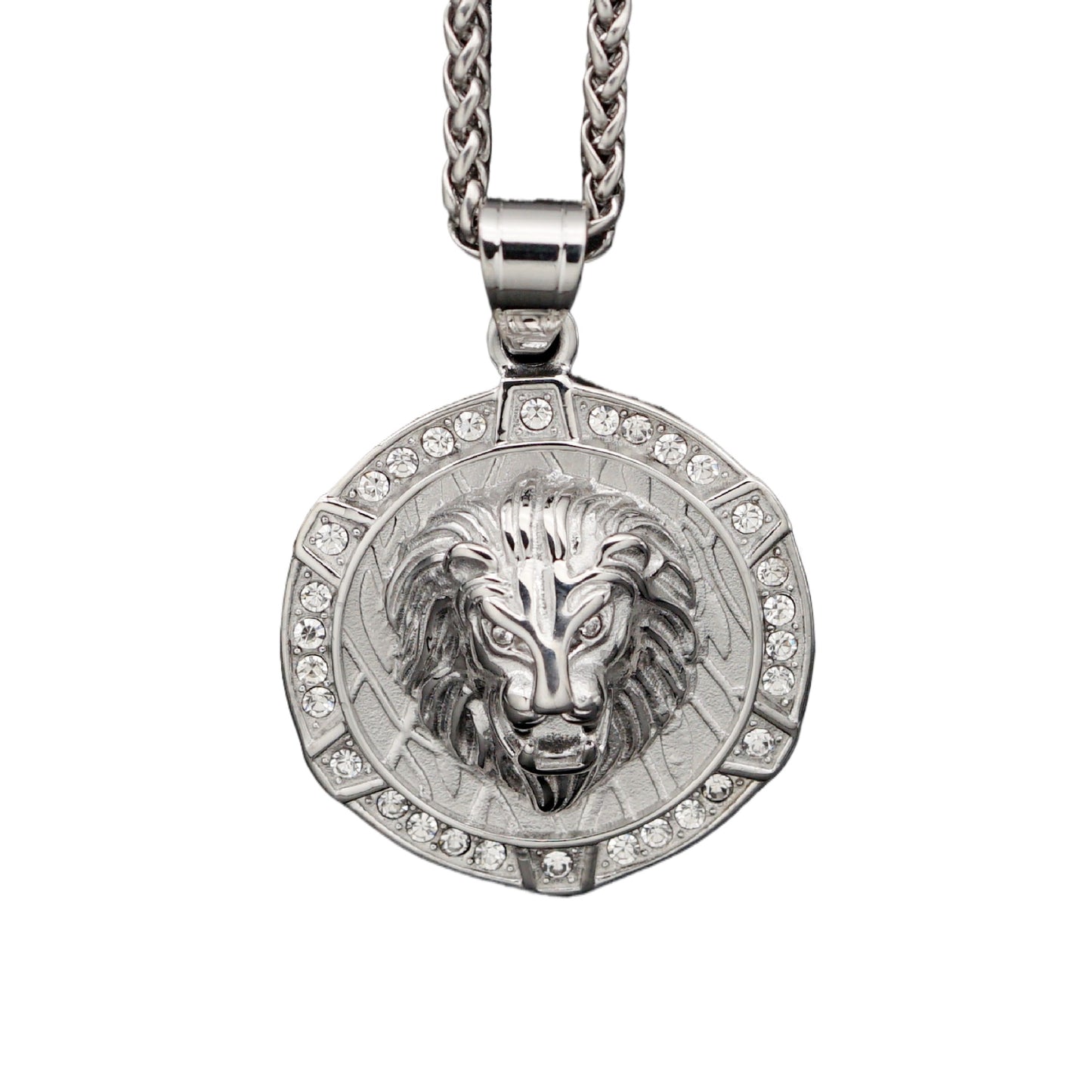 Stainless Steel Lion Head Pendant Necklace For Unisex Hip Hop Style Planderful Zircon Accent