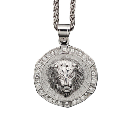 Stainless Steel Lion Head Pendant Necklace For Unisex Hip Hop Style Planderful Zircon Accent