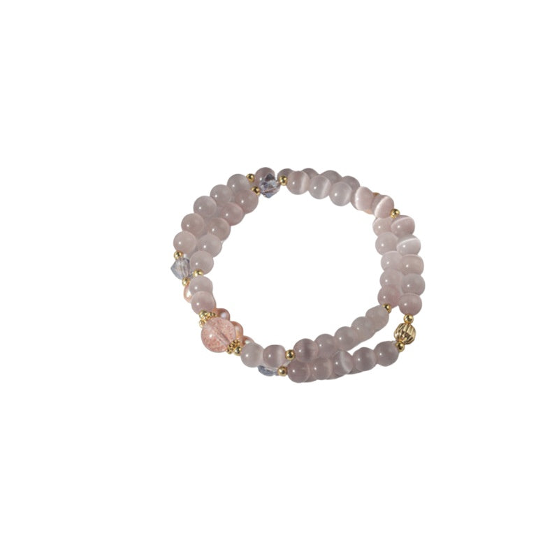 Strawberry Quartz Pearl Crystal Double-Wrap Bracelet
