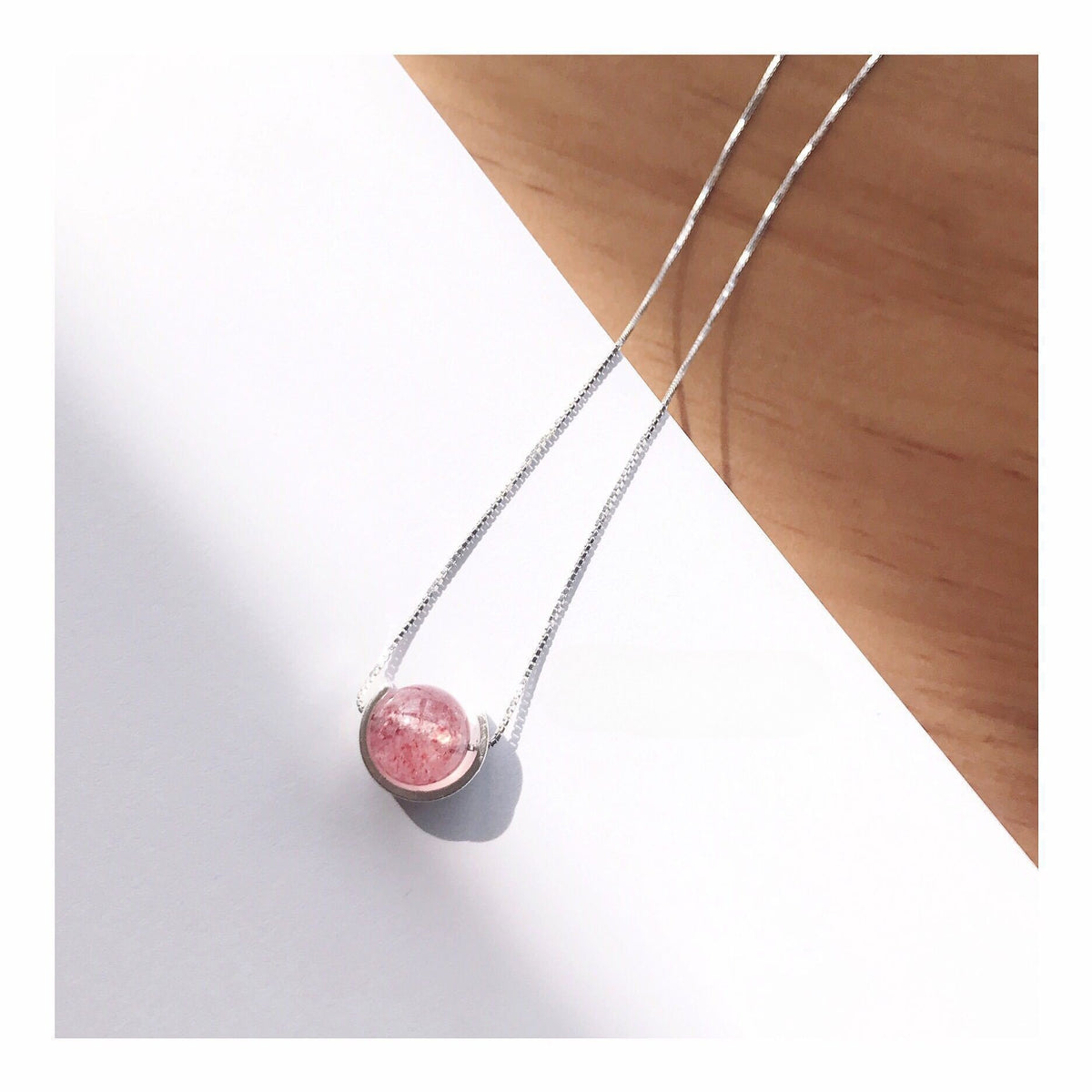 Strawberry Quartz Moonstone Crystal Heart Necklace
