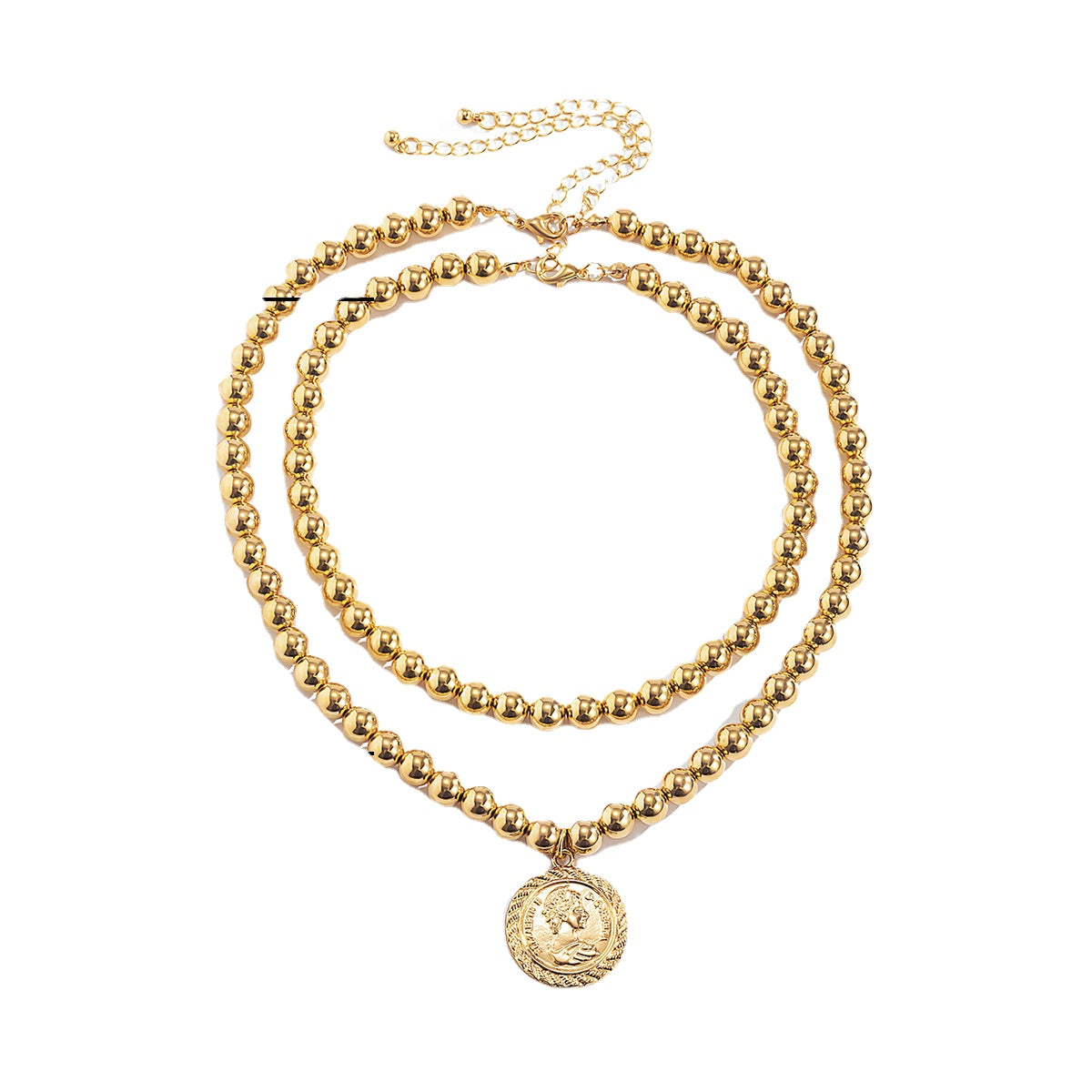 European and American Fusion Jewelry Set with Imitation Pearls, Geometric Shapes, and Sweet & Cool Beaded Portrait Necklace.