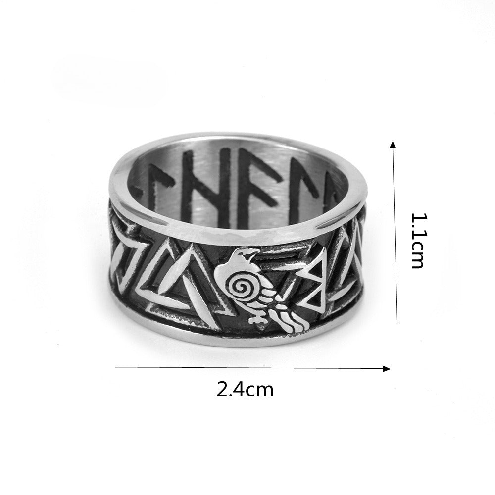 Planderful Viking Runic Ring Raven Triangle Relief Durable Stainless Steel For Men Everyday Genie