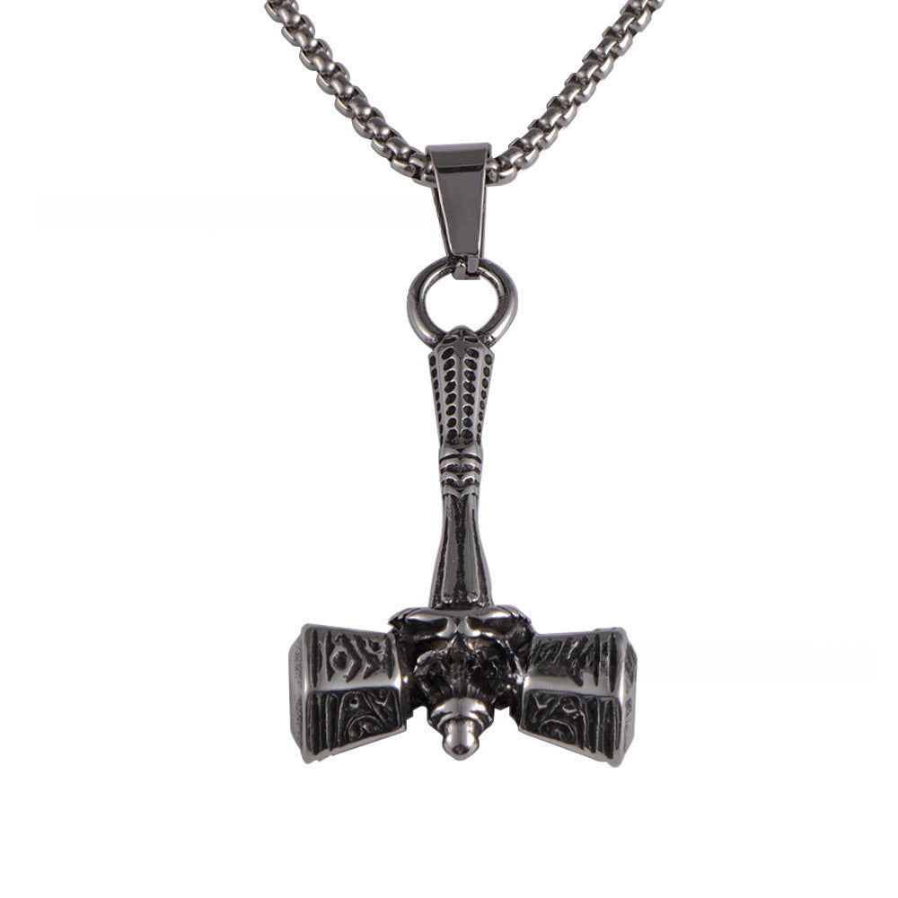 Thor War Drum Hammer Pendant - Retro Titanium Steel Necklace for Trendy Men
