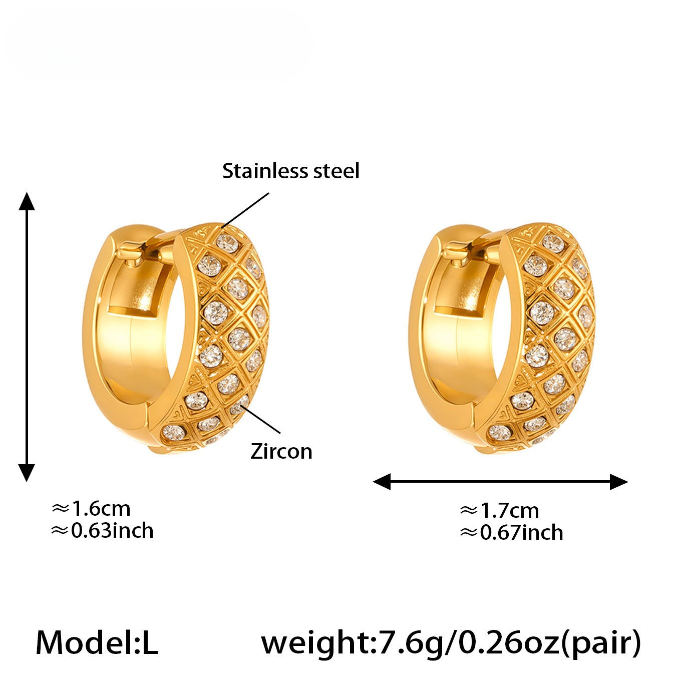 Planderful Zirconium Earrings Women 18K Gold Plated Rhombus