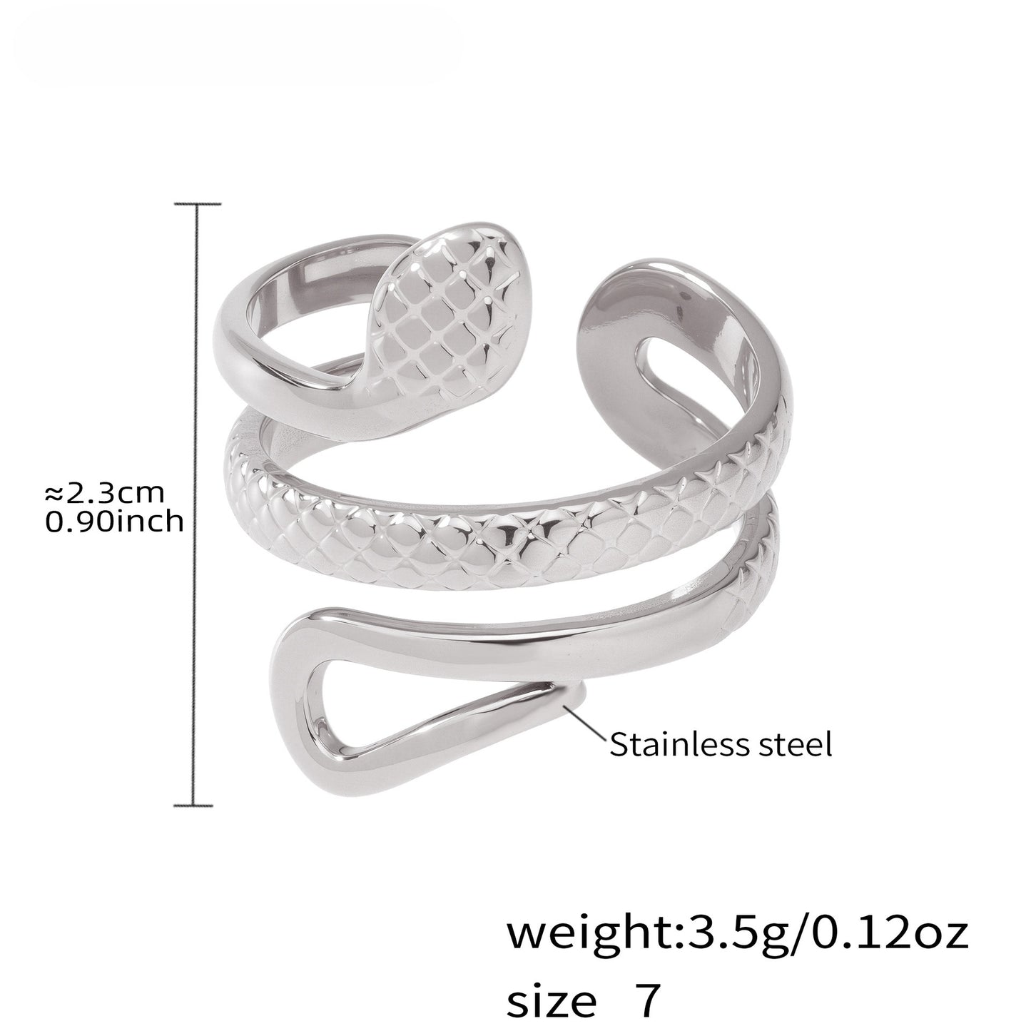Planderful Snake Ring Stainless Steel Open Ring For Men