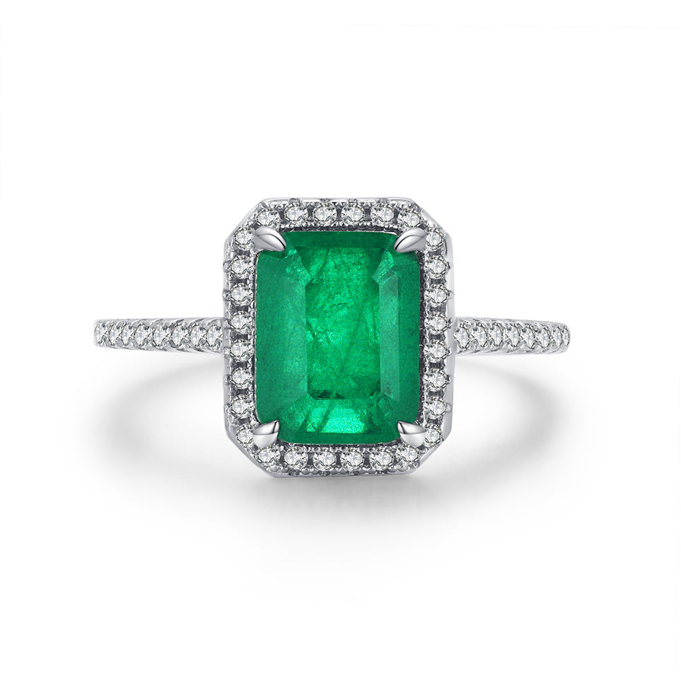 Luxurious Emerald Green Zircon Sterling Silver Ring for Women