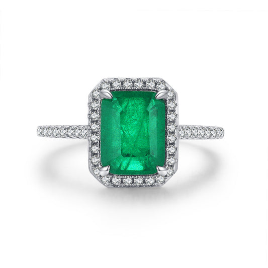 Luxurious Emerald Green Zircon Sterling Silver Ring for Women
