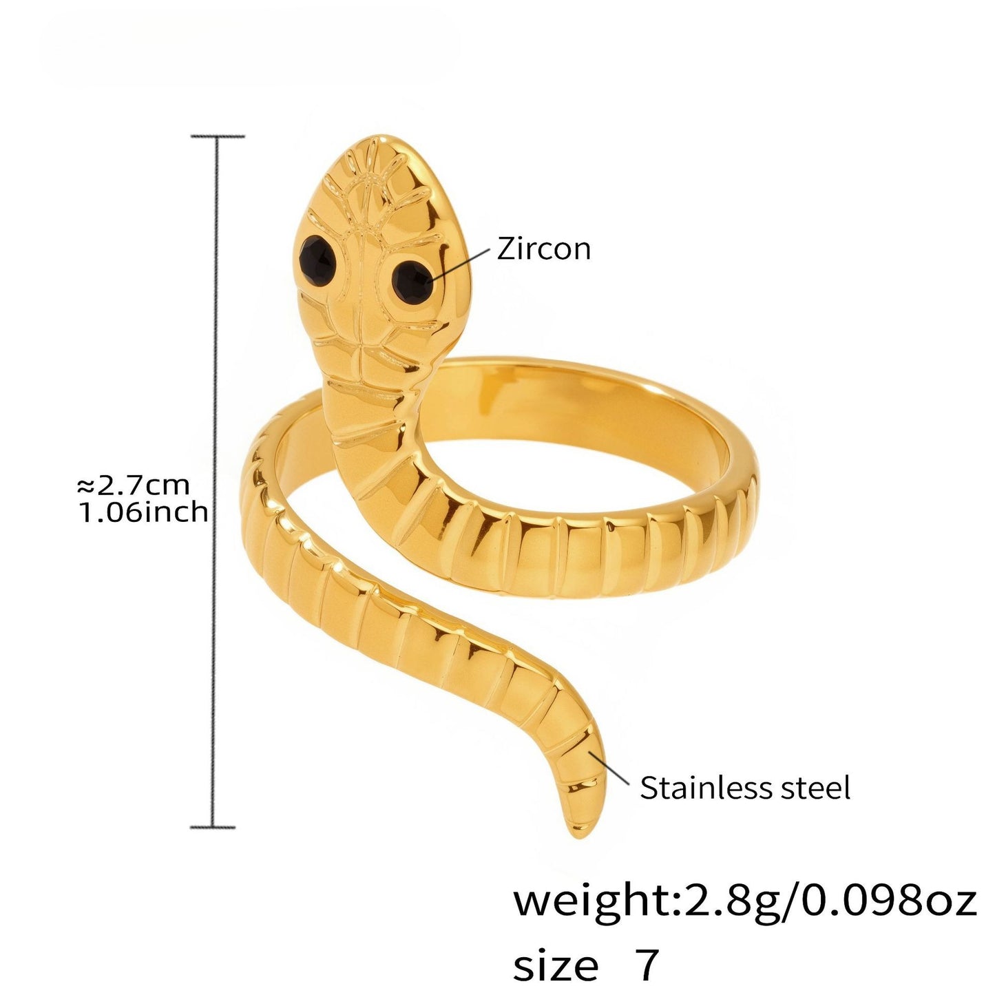 Planderful Snake Ring Stainless Steel Open Ring For Men