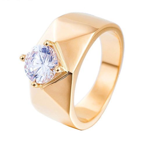Stylish and Simple Titanium Steel Zircon Wedding Ring for Men