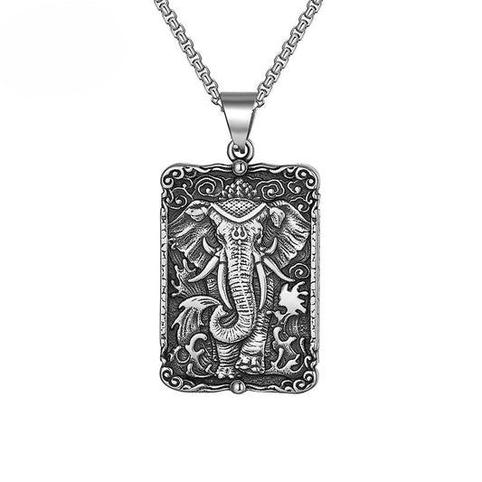 Steel Necklace – Vintage God of Wealth Elephant Pendant