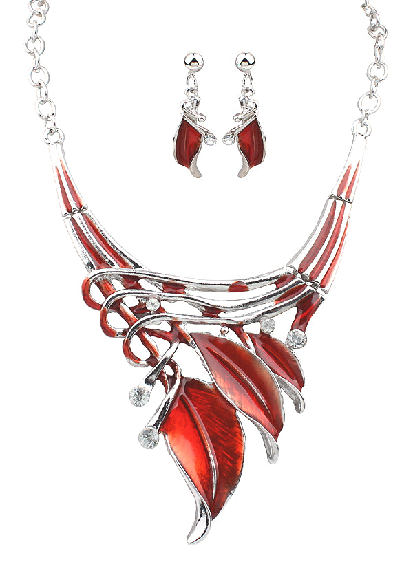 Dazzling Diamond Leaf Necklace and Earring Set - Planderful Savanna Rhythms Collection