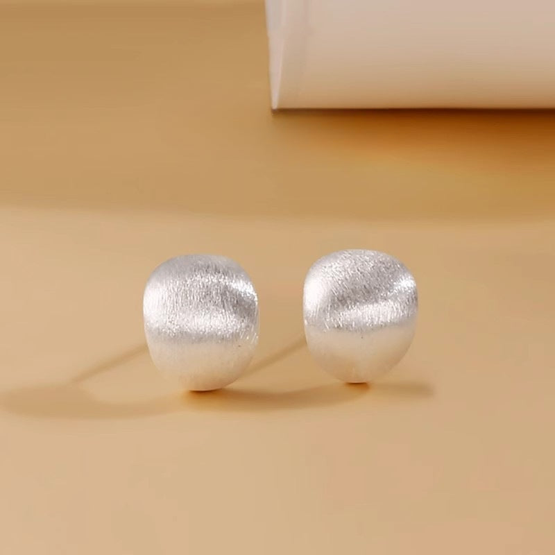 925 Sterling Silver Frosted Brushed Ball Earrings Women's Versatile Style