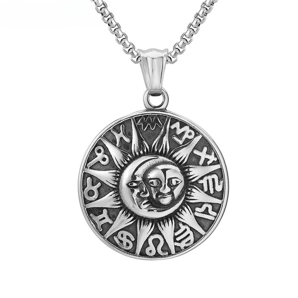 Planderful Stainless Steel Constellation Pendant Vintage Stars Moon Sun For Men Unisex Protection Gift