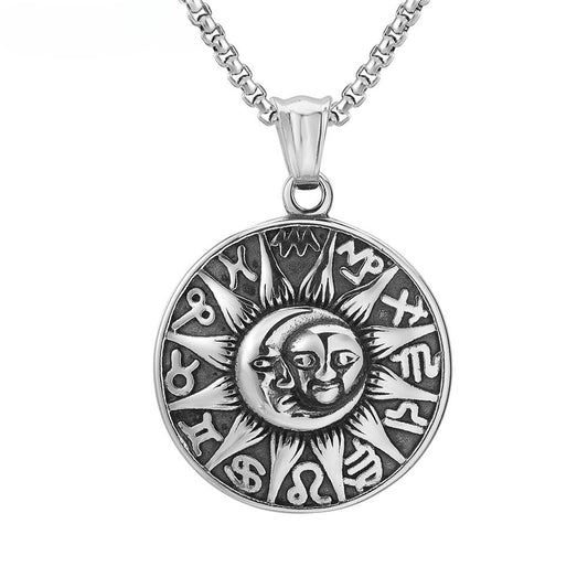 Planderful Stainless Steel Constellation Pendant Vintage Stars Moon Sun For Men Unisex Protection Gift