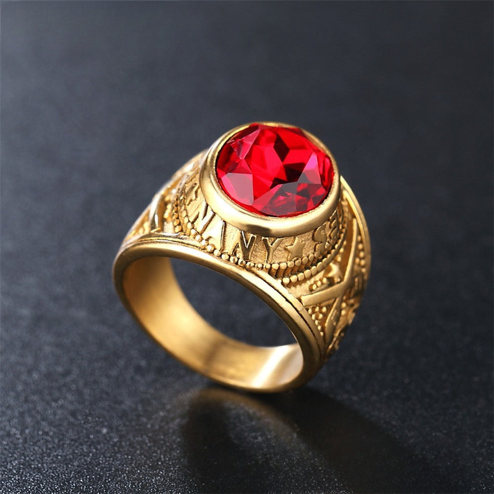 Planderful Titanium Steel Ring For Men Unisex Punk Zircon Durable Military Navy Design Protection