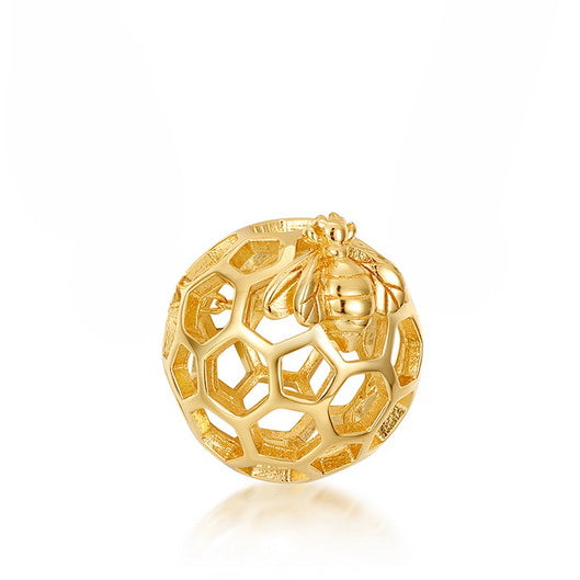 Bee Hollow Spherical Honeycomb Sterling Silver Pendant