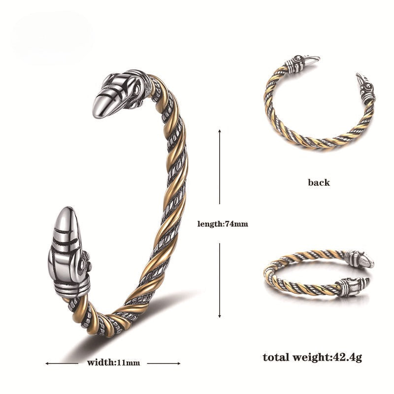 Steel Bracelet – Statement Nordic Odin Crow Head
