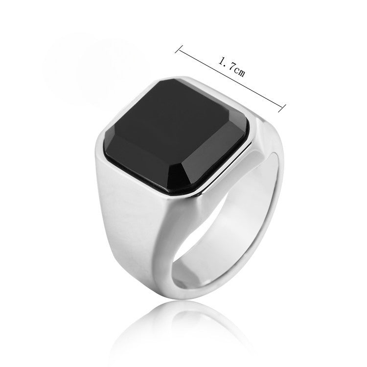 Black Agate Titanium Steel Ring for Men Unisex Protective Statement Planderful Everyday Genie