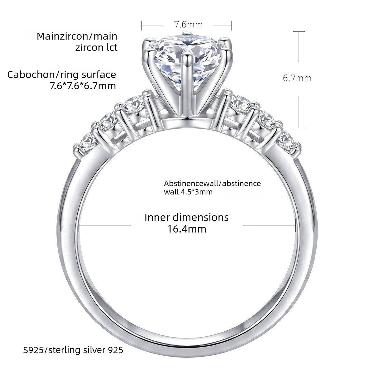 Wisteria Six-Prong S925 Sterling Silver Ring