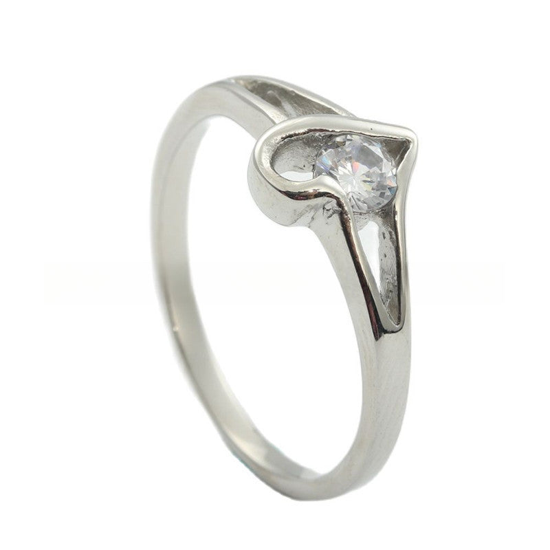 Trendy Titanium Steel Love Ring with White Stone - Retro Wedding Band for Girls
