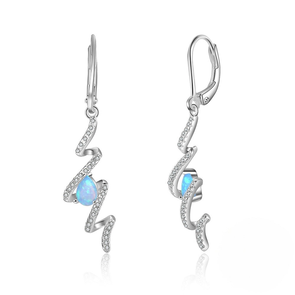 Planderful Jewelry Blue Opal Drop Earrings In Sterling Silver With Zircon Accent For Timeless Glam