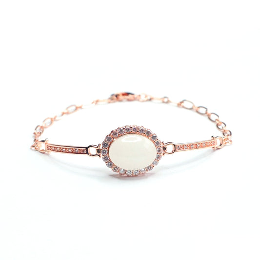 Hetian White Jade Oval Stone Bracelet