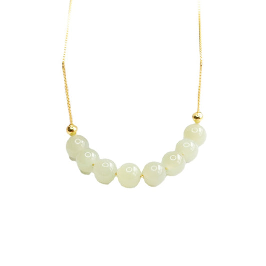 Round Bead Beaded Hotan Jade Necklace with Collar Chain-Jewelry