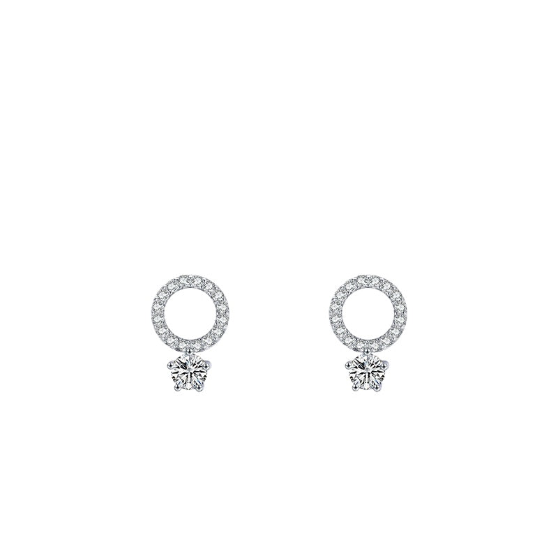 925 Sterling Silver Heart Geometric Zircon Stud Earrings