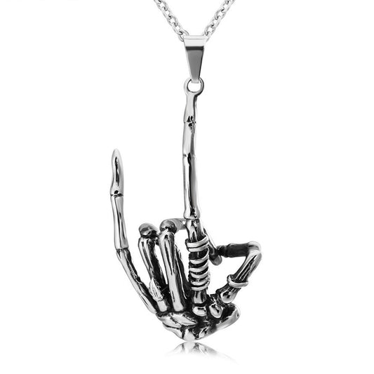 Halloween Ghost Claw Punk Gesture Titanium Steel  Necklace for Men