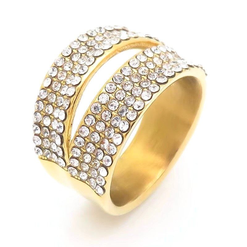 Style Full Zircon Wide Version Neutral Wind Ring Hollow Woven Men's