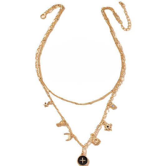 Double-Layer Star Cowhorn Pendant Necklace with Korean Flair and High-End Appeal