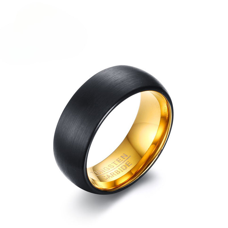 Amazon Foreign Trade Jewelry Wholesale 8MM Tungsten Steel Brushed Ring Black Gold Trendy Men Jewelry Ring