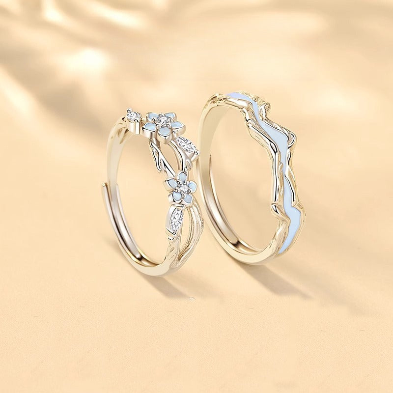 Planderful Forget Me Not Couple Ring Sterling Silver 999 Adjustable Premium Gift For Lovers