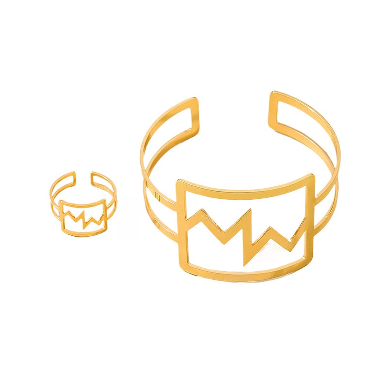 Versatile Metal Electrocardiogram Ring Bracelet Set for Women