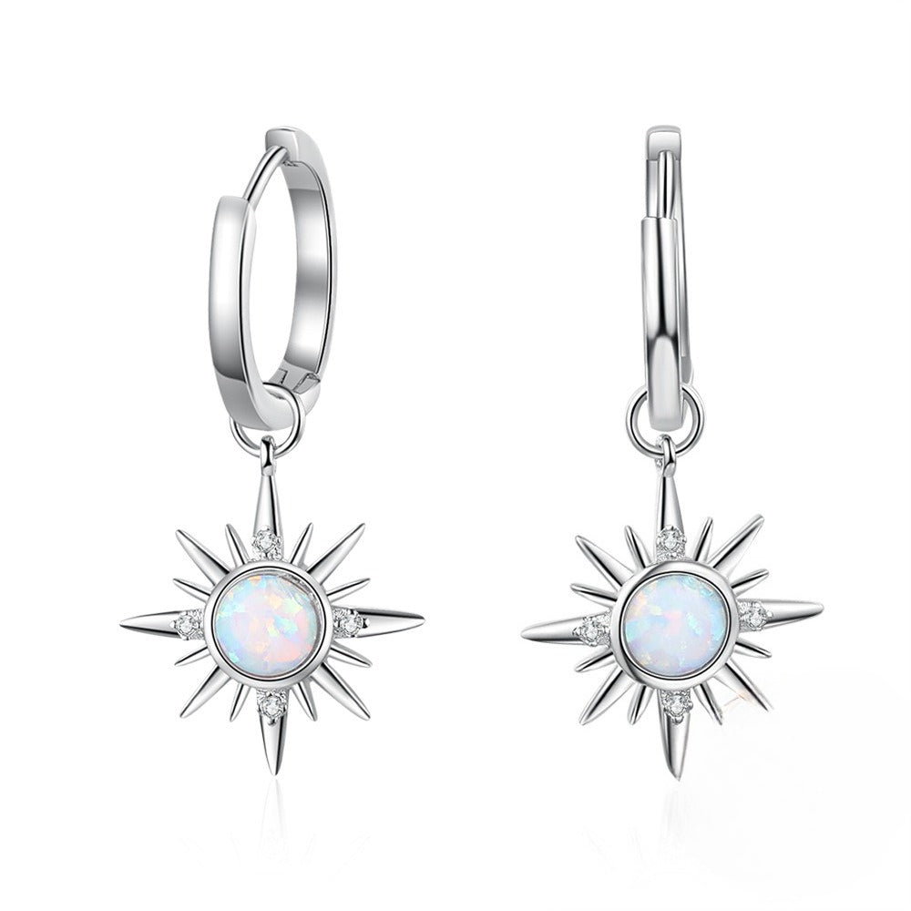Planderful Jewelry Opal Earrings In Sterling Silver Sunflower Drop Design With White Opal Gems