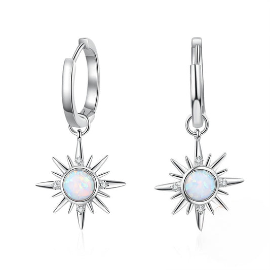 Planderful Jewelry Opal Earrings In Sterling Silver Sunflower Drop Design With White Opal Gems