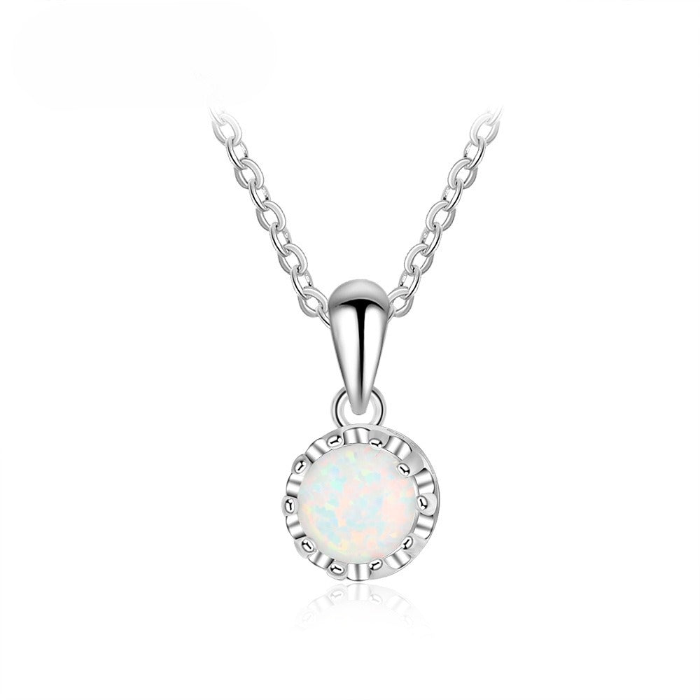 Planderful Jewelry Opal Crown Pendant Necklace In Sterling Silver S925 Elegant Everyday Luxury